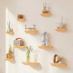 Half Moon Floating Shelf Natural Wood Space-Saving
