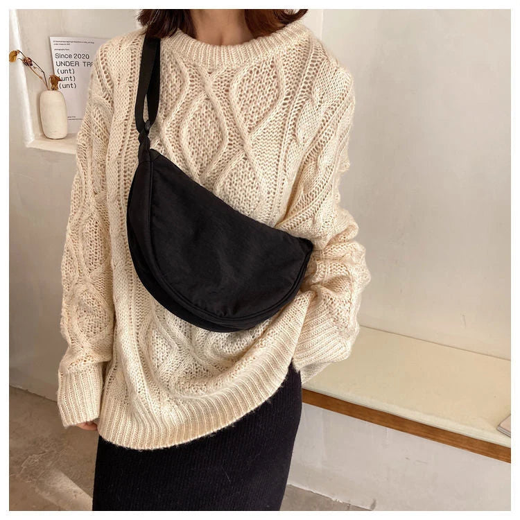 Half-Moon Shoulder Bag Faux Leather Adjustable Strap
