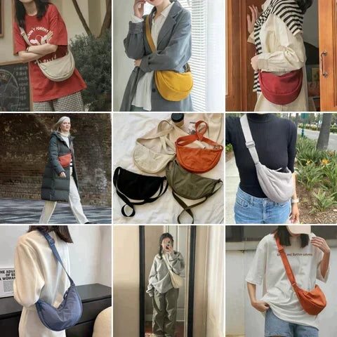 Half-Moon Shoulder Bag Faux Leather Adjustable Strap