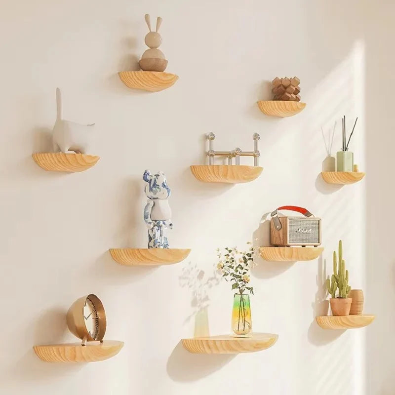 Half-Round Floating Wall Shelf Natural Wood