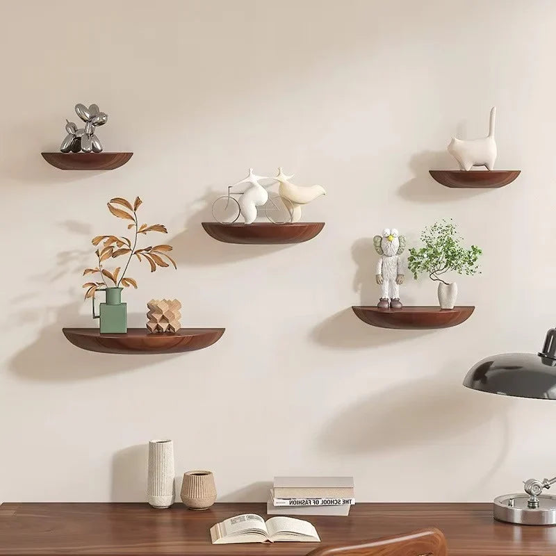 Half-Round Floating Wall Shelf Natural Wood