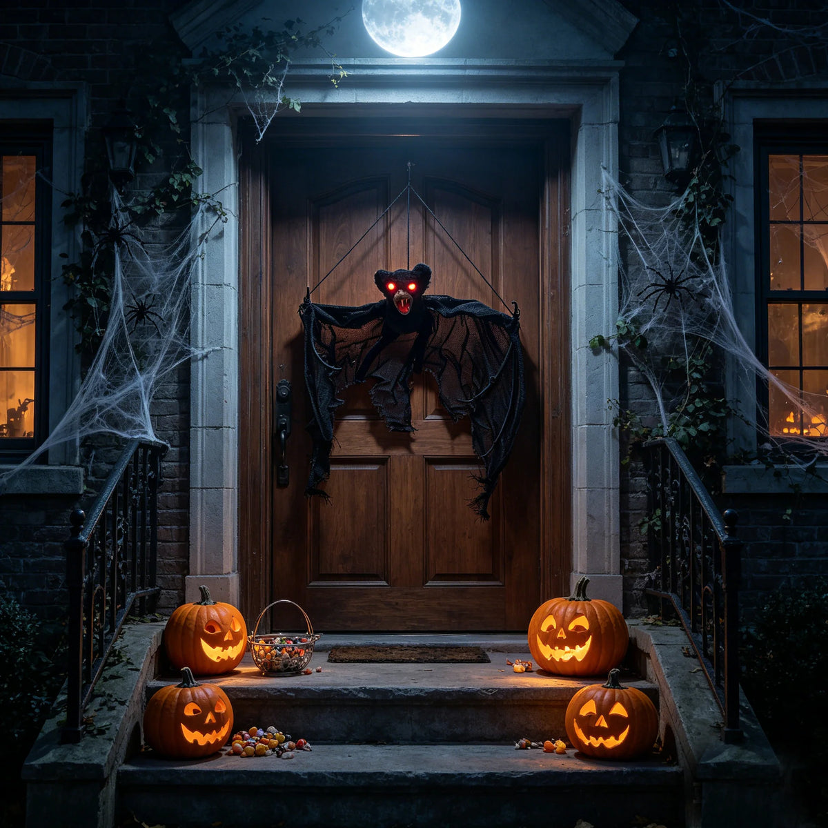 Halloween Bat Decoration Glowing Red Eyes Indoor Outdoor