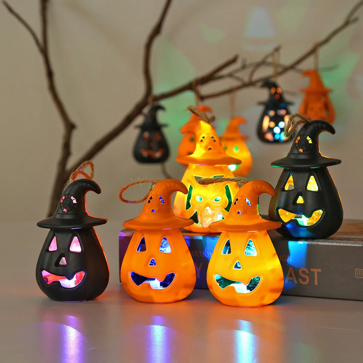 Halloween Candle Pumpkin & Witch Hat Durable Plastic Indoor Outdoor