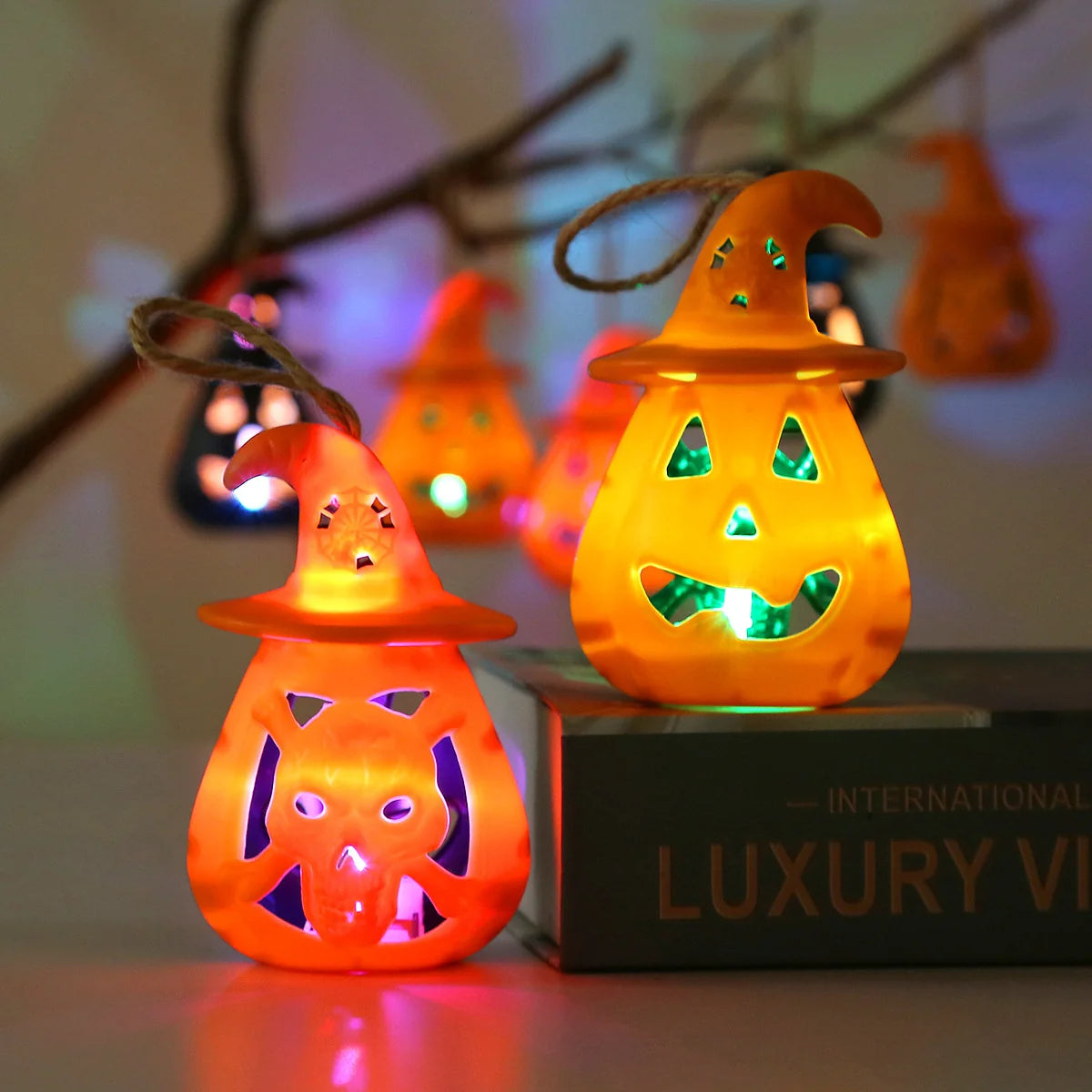 Halloween Candle Pumpkin & Witch Hat Durable Plastic Indoor Outdoor
