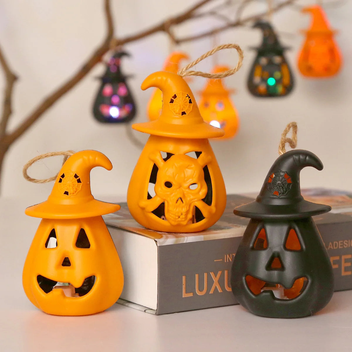 Halloween Candle Pumpkin & Witch Hat Durable Plastic Indoor Outdoor