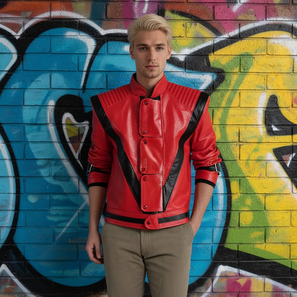 Halloween Costume Jacket Red Leather-Look Hooded Zip-Up