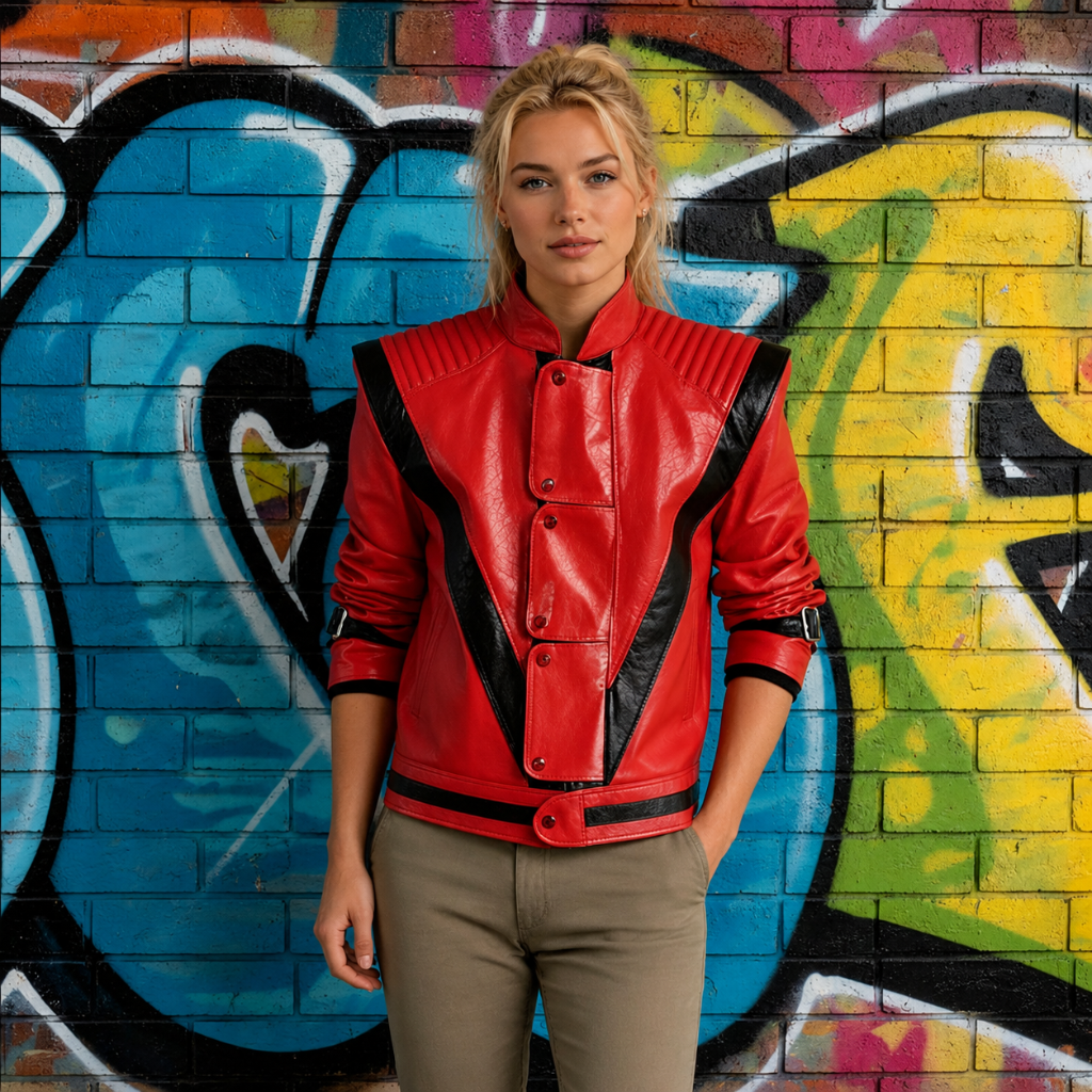 Halloween Costume Jacket Red Leather-Look Hooded Zip-Up