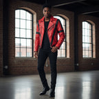 Halloween Costume Jacket Red Leather-Look Hooded Zip-Up