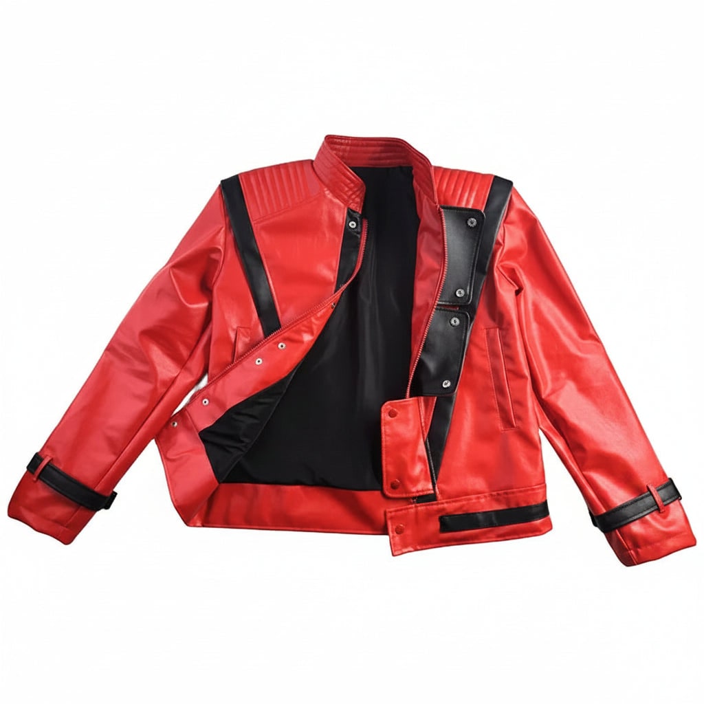 Halloween Costume Jacket Red Leather-Look Hooded Zip-Up