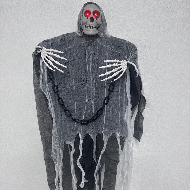Halloween Decoration Hooded Skeleton Red LED Eyes