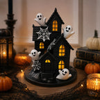 Halloween Decoration House Illuminated Windows & Ghost Accents Weather-Resistant