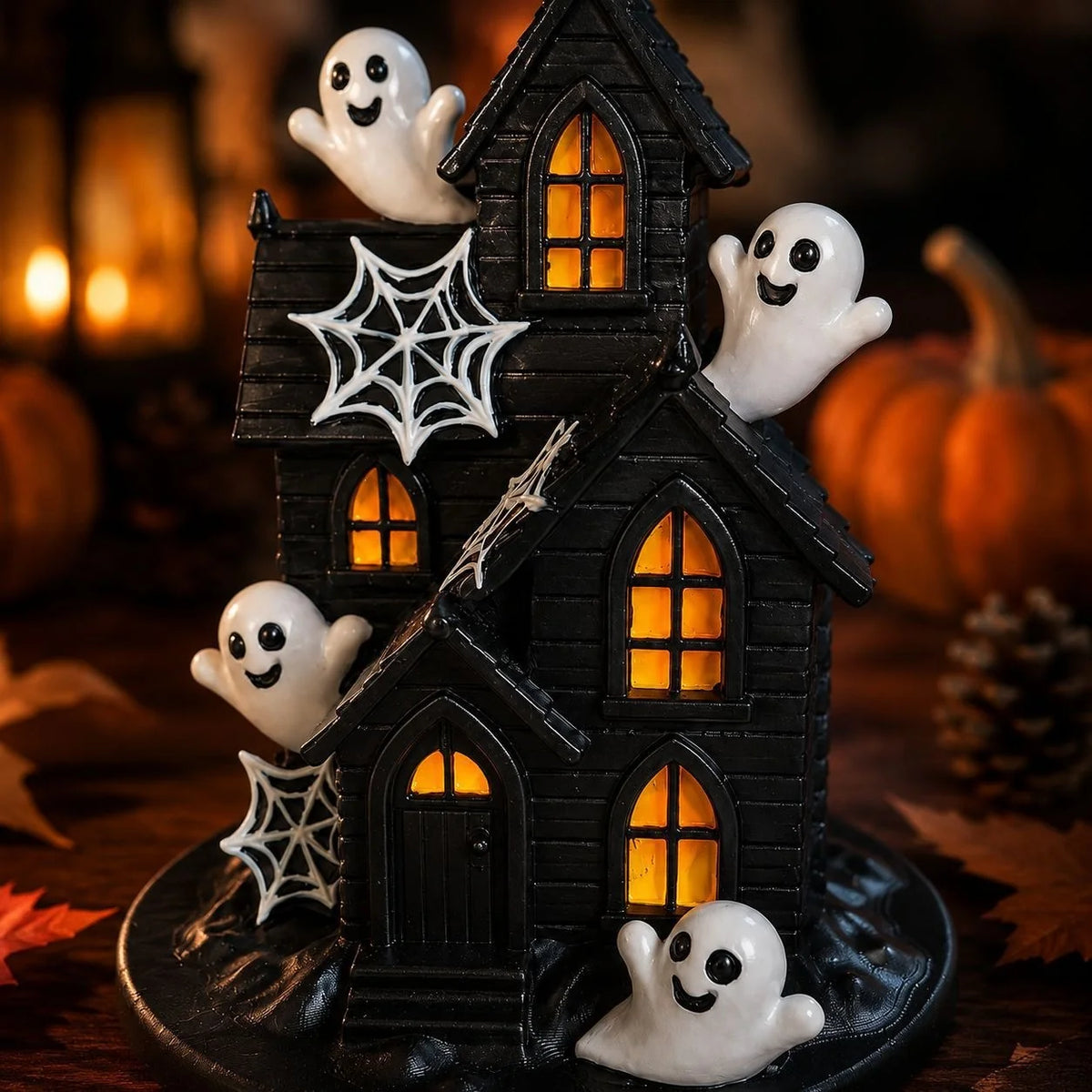 Halloween Decoration House Illuminated Windows & Ghost Accents Weather-Resistant