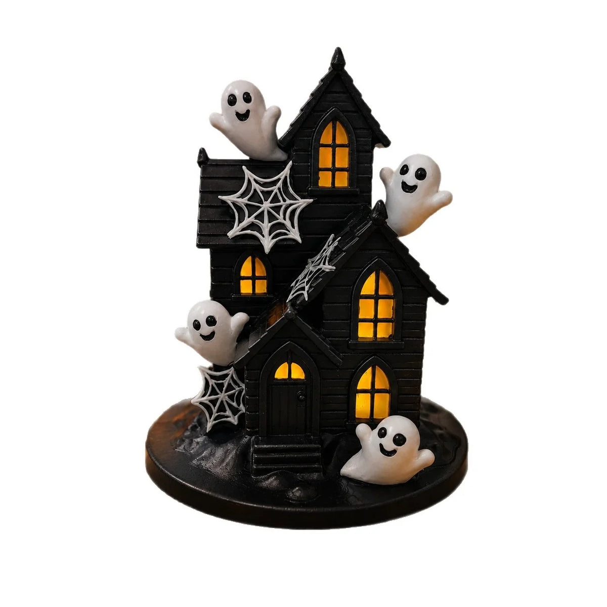 Halloween Decoration House Illuminated Windows & Ghost Accents Weather-Resistant