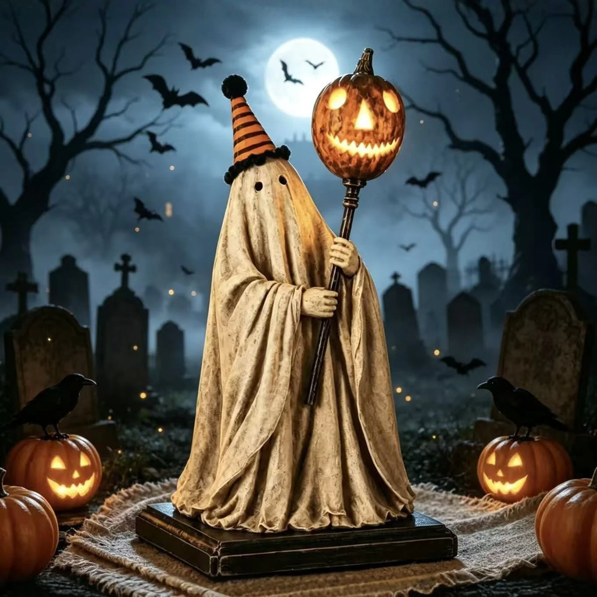 Halloween Figure Handcrafted Ghost Glowing Pumpkin Indoor & Outdoor