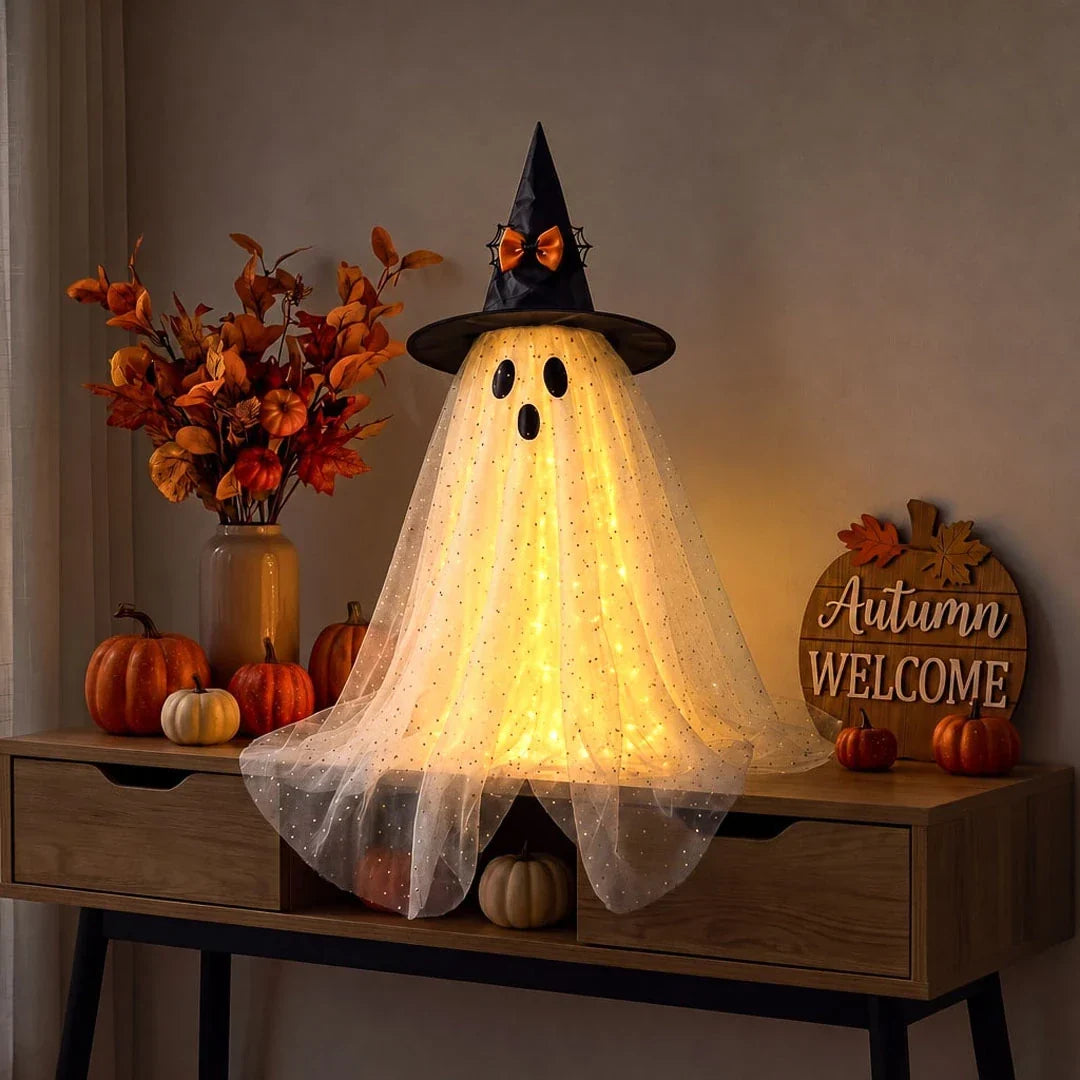 Halloween Ghost Decoration Battery Powered Sparkly Tulle 23 Inch