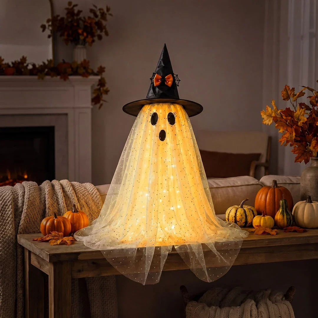 Halloween Ghost Decoration Battery Powered Sparkly Tulle 23 Inch