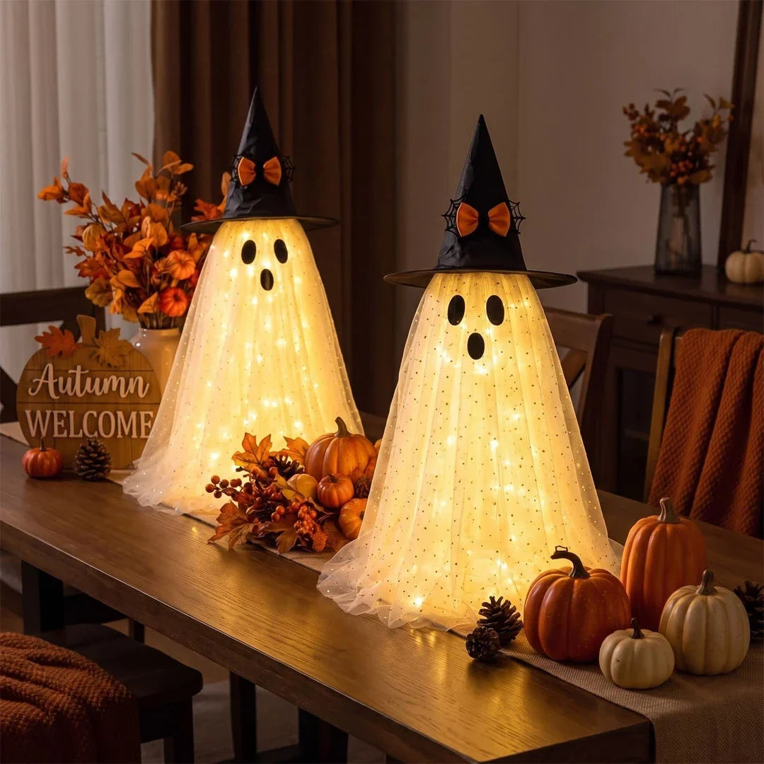 Halloween Ghost Decoration Battery Powered Sparkly Tulle 23 Inch