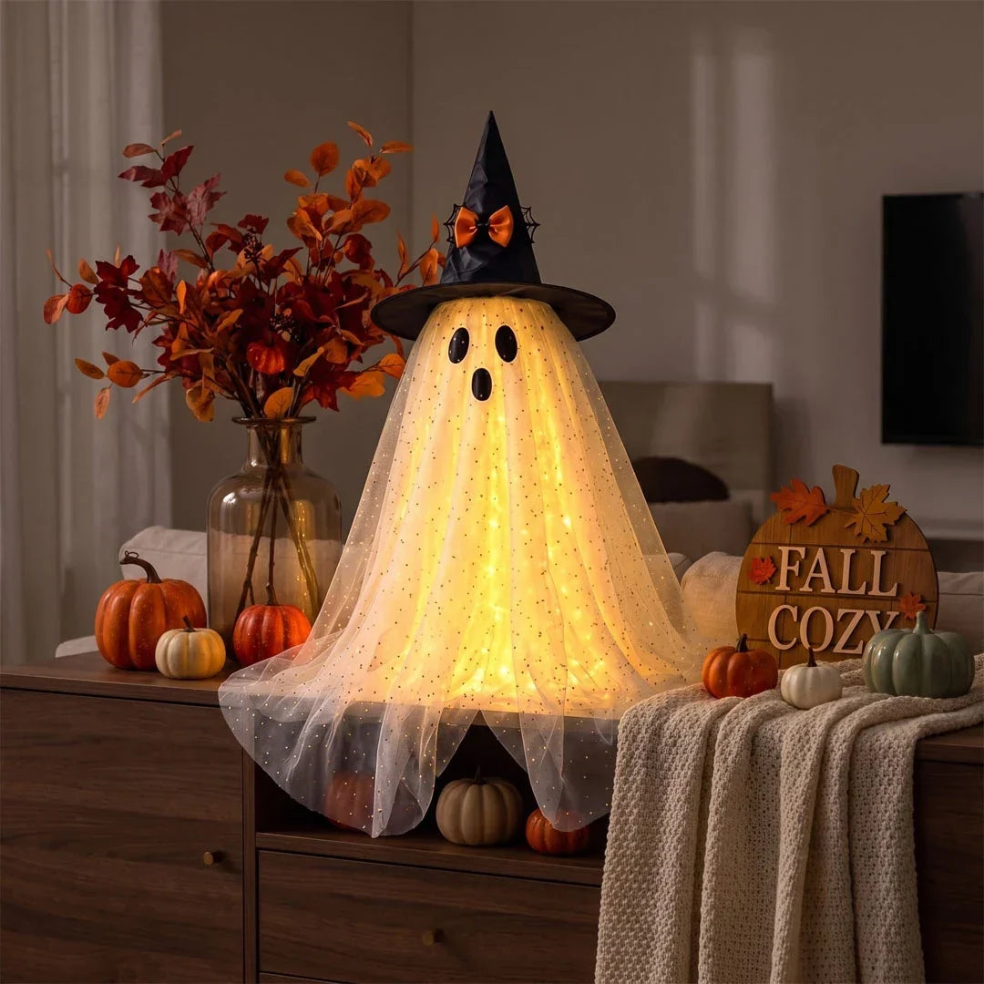 Halloween Ghost Decoration Battery Powered Sparkly Tulle 23 Inch