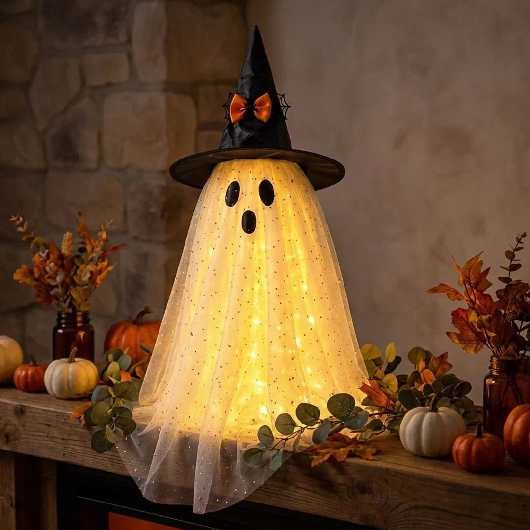 Halloween Ghost Decoration Battery Powered Sparkly Tulle 23 Inch