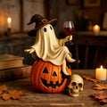 Halloween Ghost Figurine Polyresin Sitting On Pumpkin Indoor & Outdoor