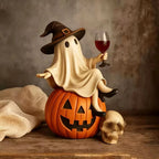 Halloween Ghost Figurine Polyresin Sitting On Pumpkin Indoor & Outdoor