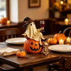Halloween Ghost Figurine Polyresin Sitting On Pumpkin Indoor & Outdoor