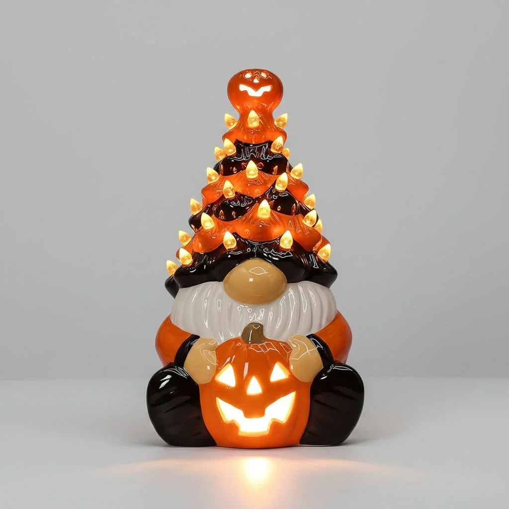 Halloween Gnome Decoration Glazed Ceramic Plug-In LED Glow