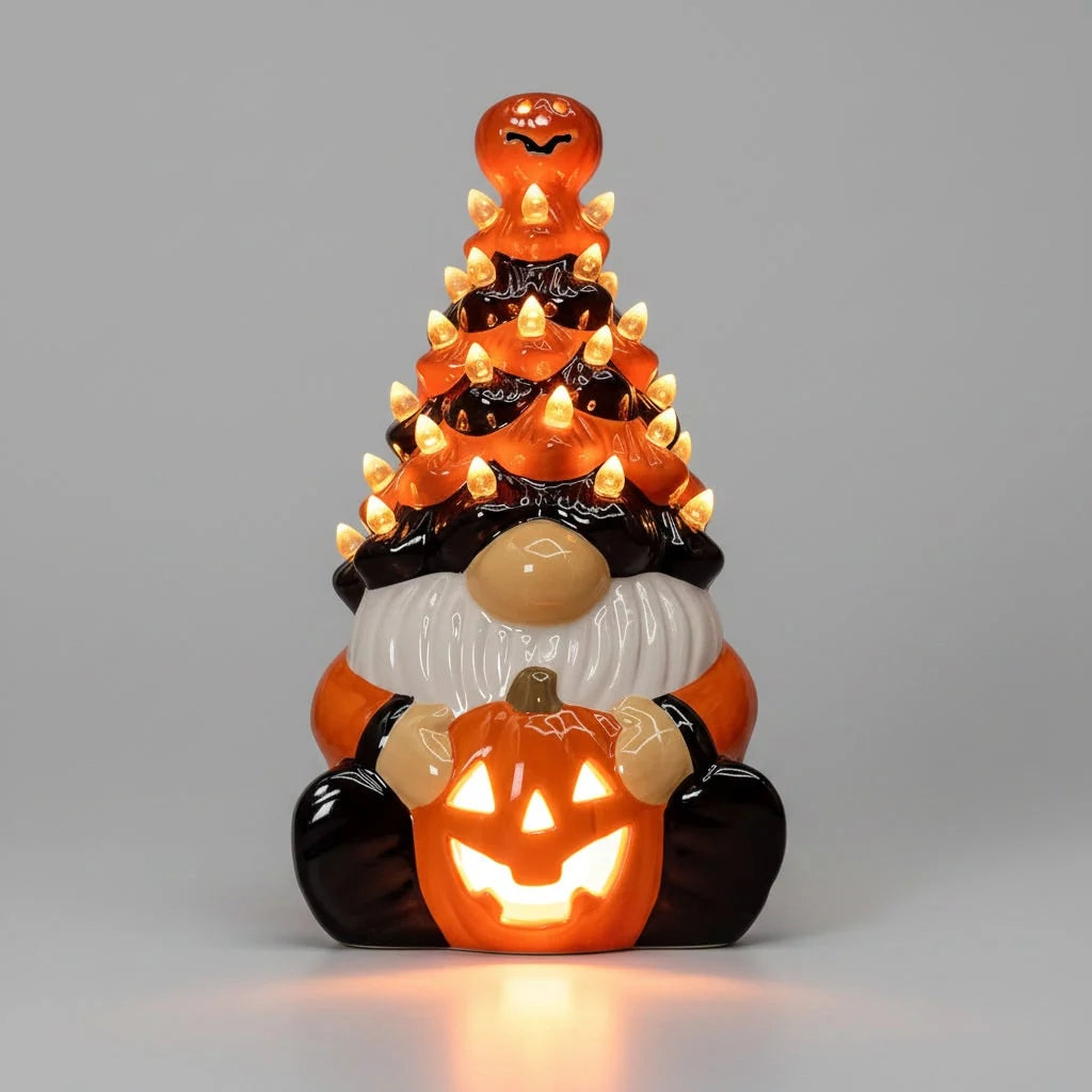 Halloween Gnome Decoration Glazed Ceramic Plug-In LED Glow