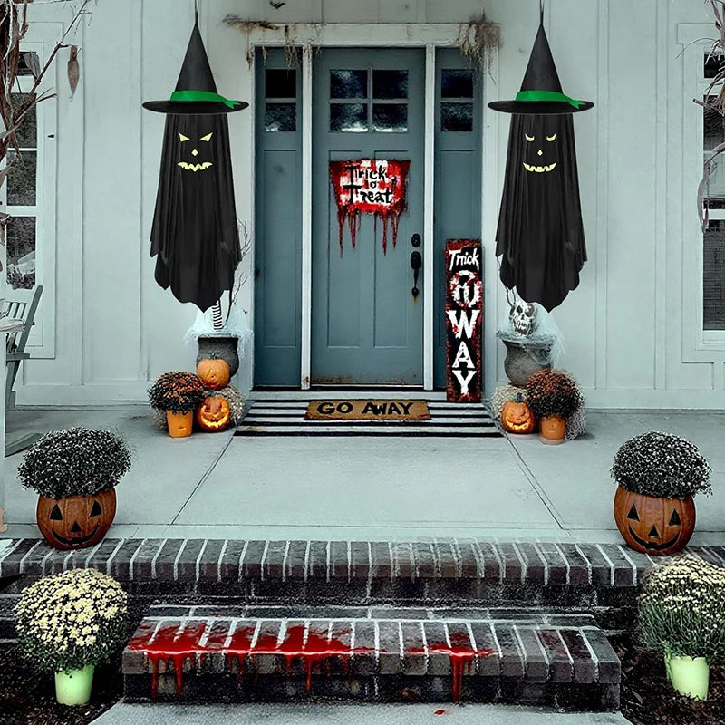 Halloween Hanging Decoration Glowing Green Faces Weatherproof 39 Inch
