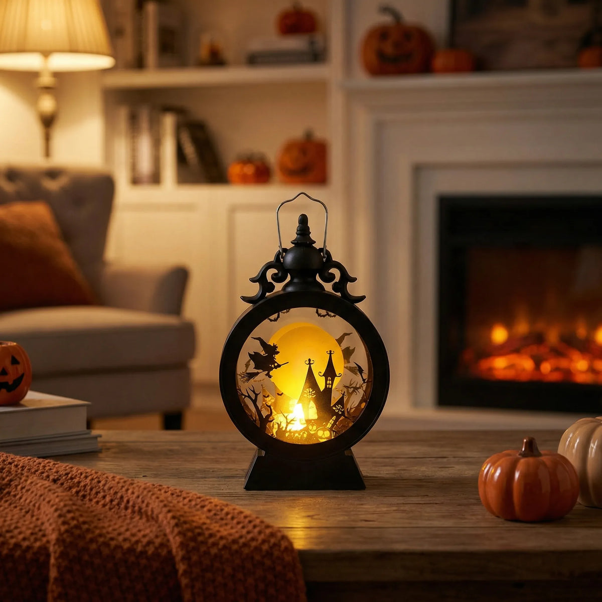 Halloween Lantern Battery-Powered LED Gothic Silhouette Cutouts