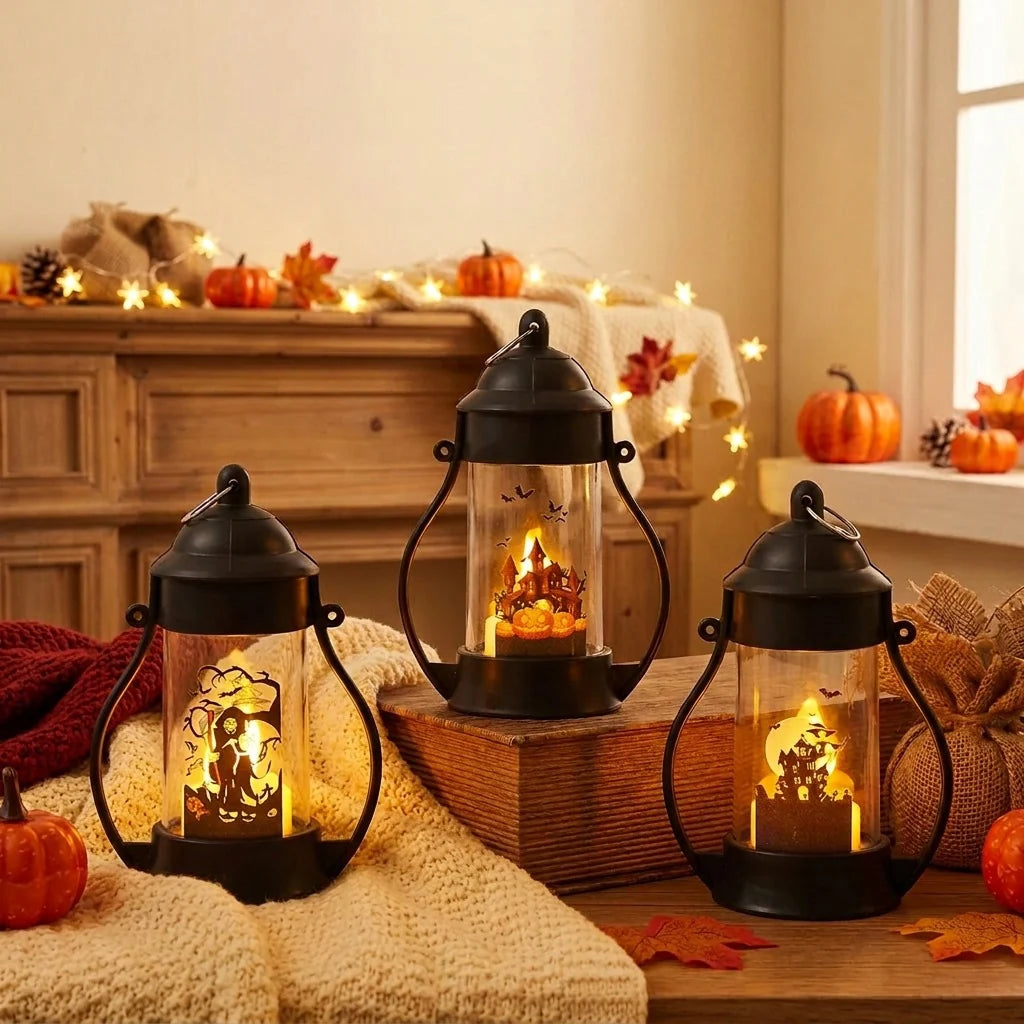 Halloween Lantern Ghost & Cloud Motif Warm Golden Light