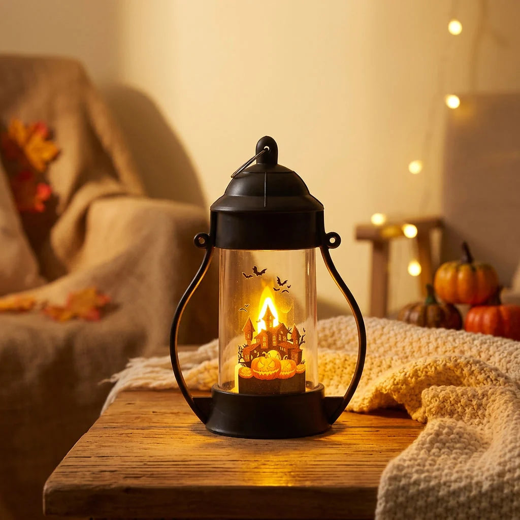 Halloween Lantern Ghost & Cloud Motif Warm Golden Light