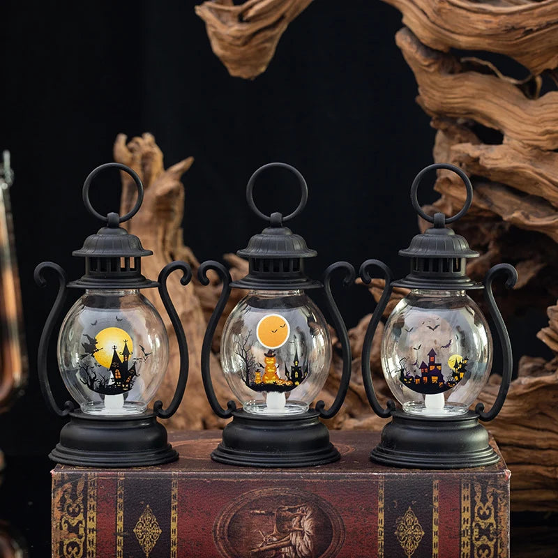 Halloween Lantern Haunted Castle Metal & Glass