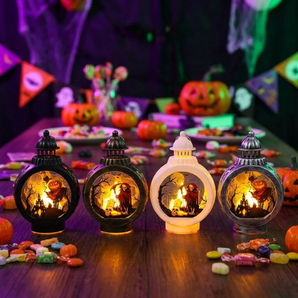 Halloween Lantern LED Spooky Silhouette Indoor Outdoor