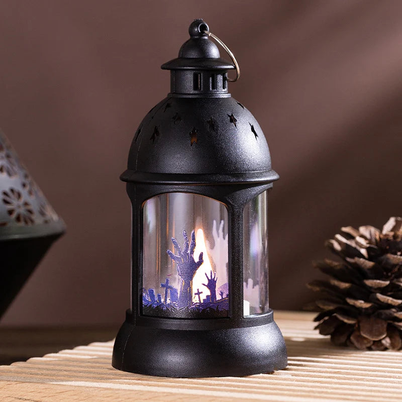 Halloween Lantern Metal & Glass Warm White LED