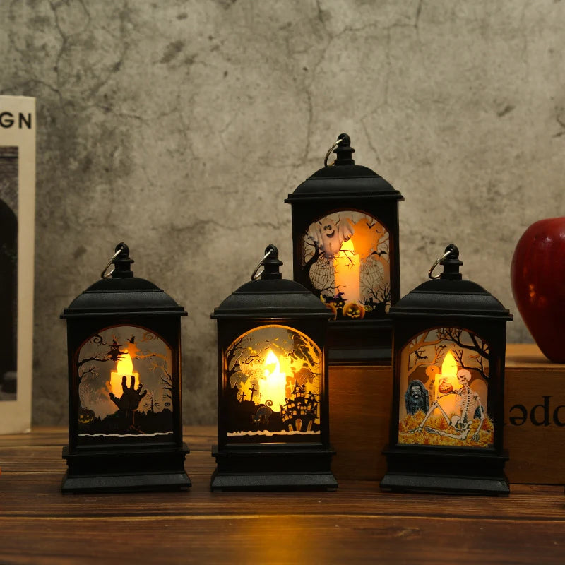 Halloween Lantern Skeleton Motif Warm White Light