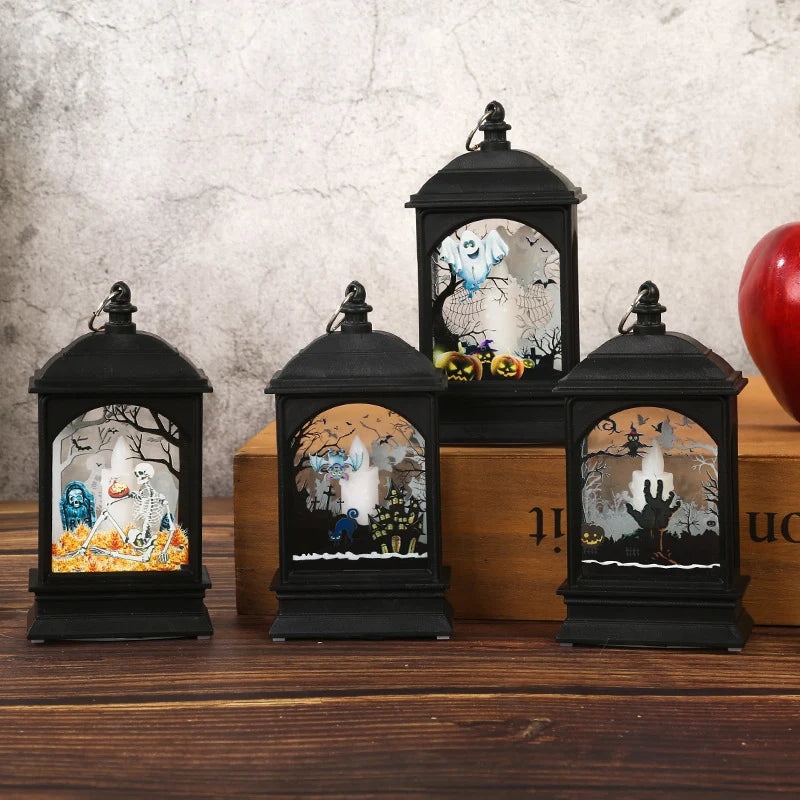 Halloween Lantern Skeleton Motif Warm White Light