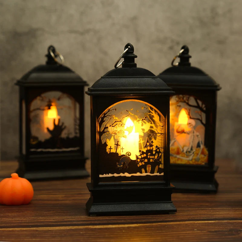Halloween Lantern Skeleton Motif Warm White Light