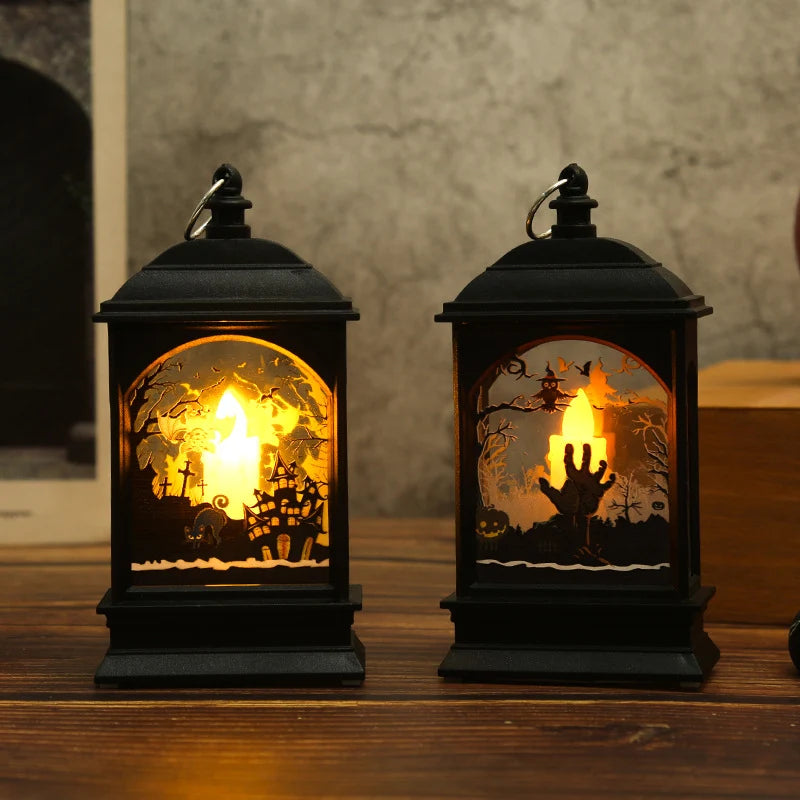 Halloween Lantern Skeleton Motif Warm White Light