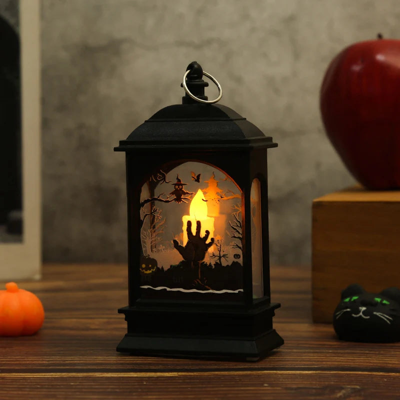 Halloween Lantern Skeleton Motif Warm White Light