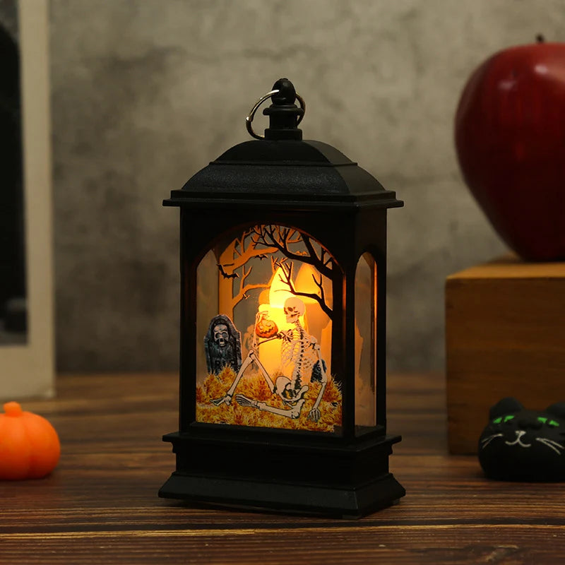 Halloween Lantern Skeleton Motif Warm White Light