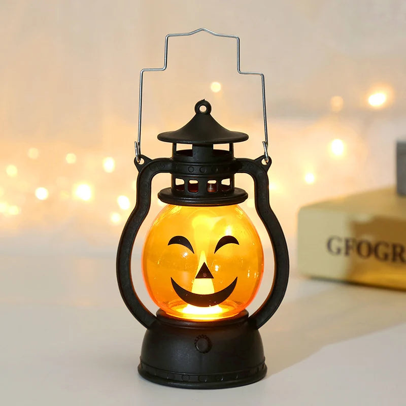 Halloween Lantern Spooky Pumpkin Metal Frame Warm LED