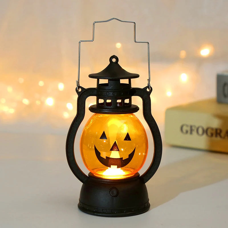 Halloween Lantern Spooky Pumpkin Metal Frame Warm LED