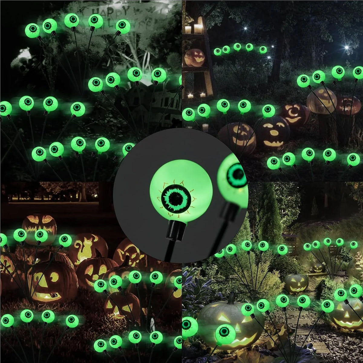 Halloween Stake Lights Solar-Powered Eyeball Design 4-Pack