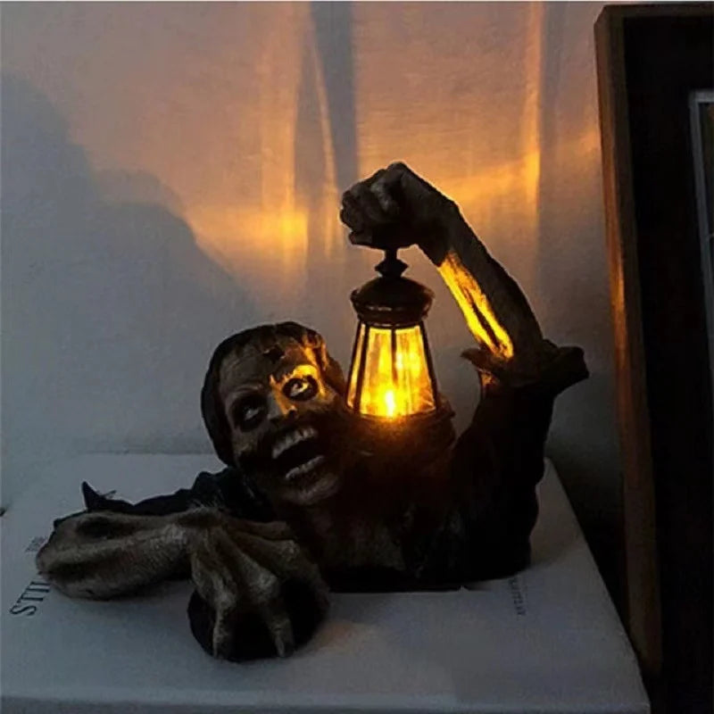 Halloween Wall Decoration 3D Crawling Zombie LED Lantern Resin