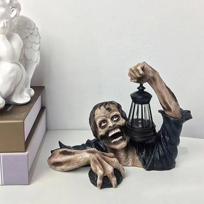 Halloween Wall Decoration 3D Crawling Zombie LED Lantern Resin