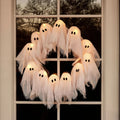 Halloween Wreath 12 LED Ghosts Battery-Operated Gauze Accents