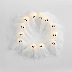Halloween Wreath 12 LED Ghosts Battery-Operated Gauze Accents