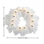 Halloween Wreath 12 LED Ghosts Battery-Operated Gauze Accents