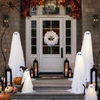 Halloween Wreath 12 LED Ghosts Battery-Operated Gauze Accents